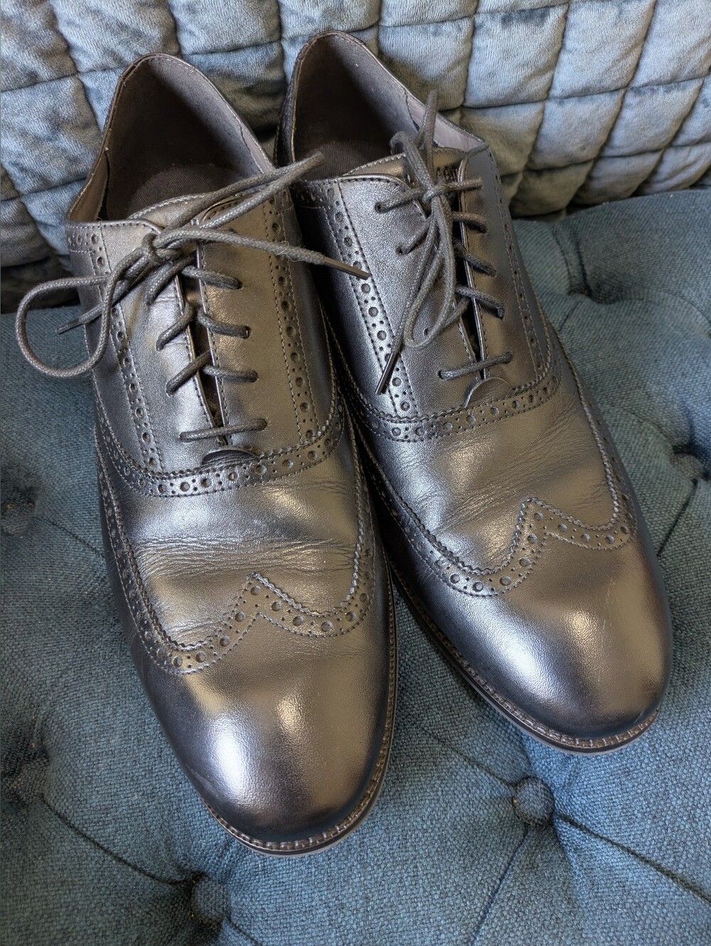 Cole Haan Men's Black Leather Wingtip Dress Shoes 12W Wide